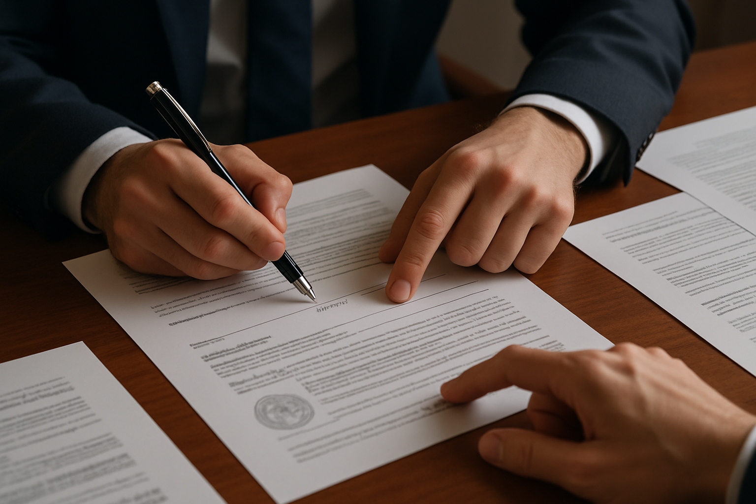 Confident Professional Interaction (Subtle Human Touch)
A professional handshake or someone signing a document.

Cropped so the focus is on the hands and paperwork, not faces (avoids looking like a stock ad).

Conveys reliability and service.